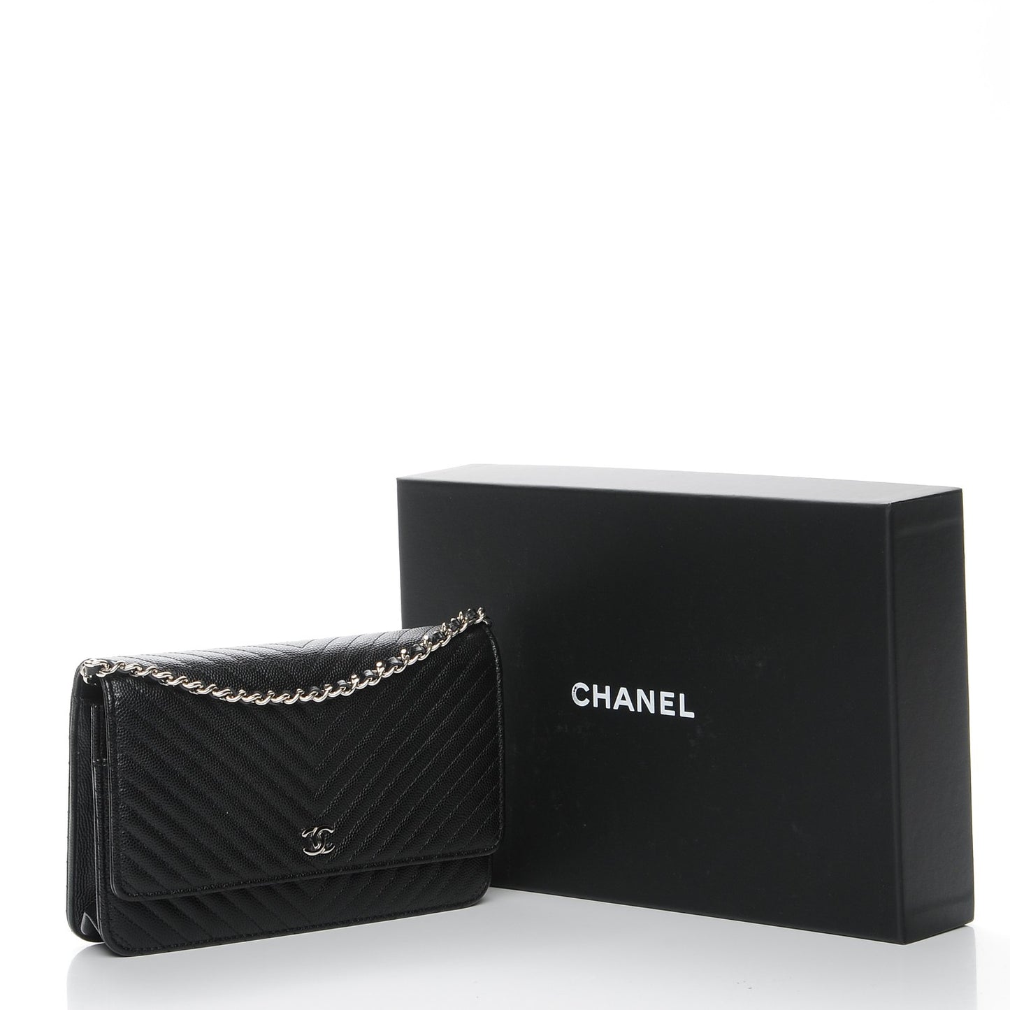 Caviar Chevron Quilted Wallet On Chain WOC Black