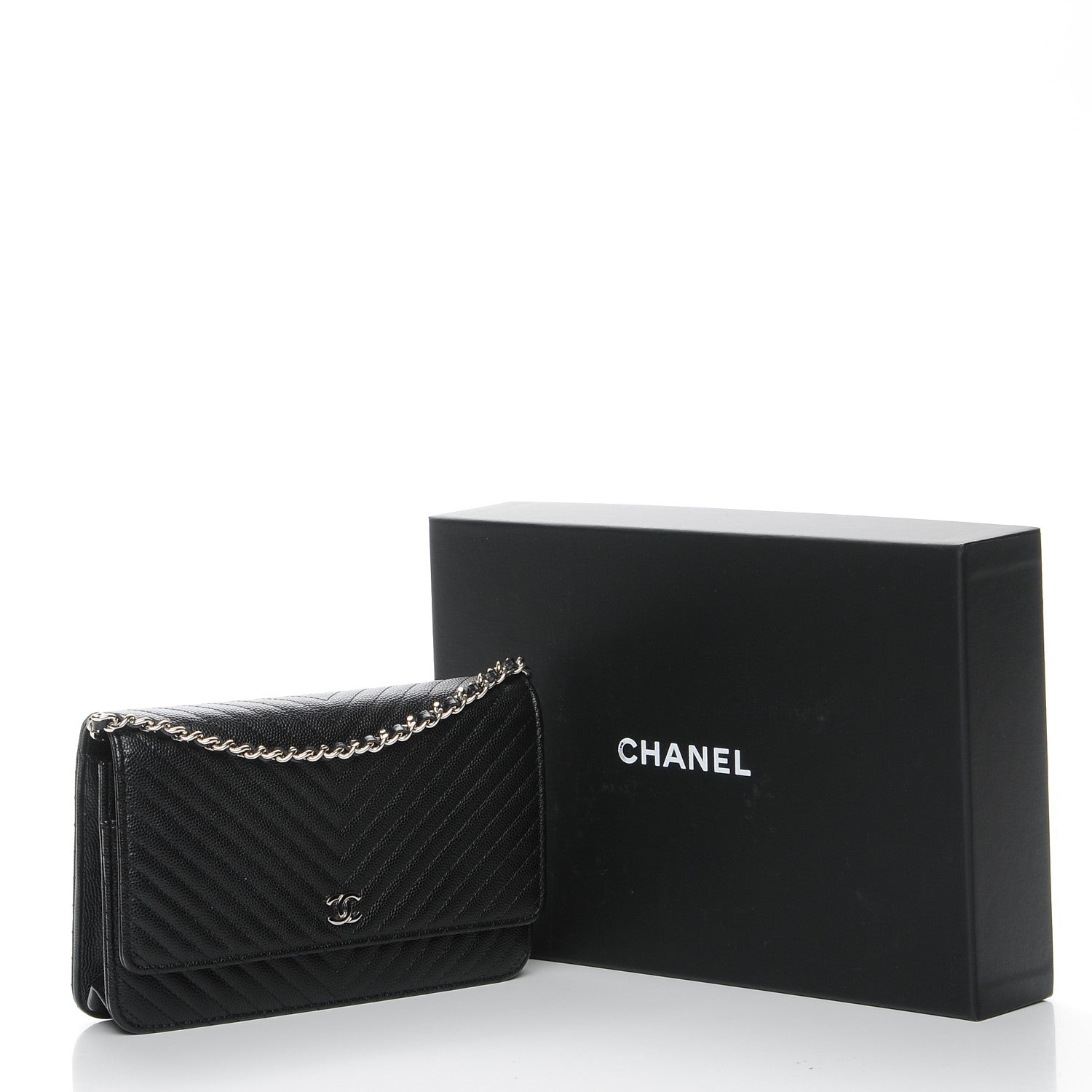 Chanel Caviar Chevron Quilted Wallet On Chain WOC Black 9 of 9