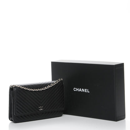 Chanel Caviar Chevron Quilted Wallet On Chain WOC Black 9 of 9