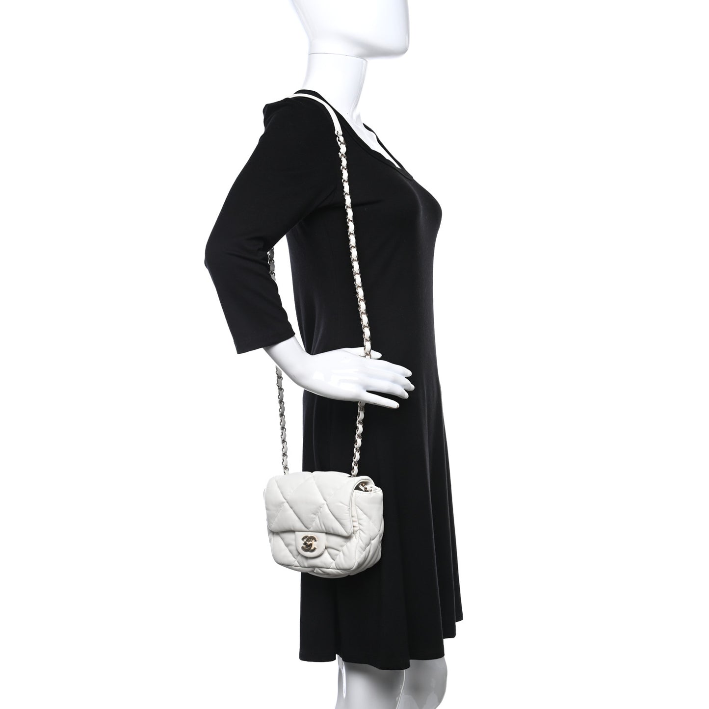 Calfskin Quilted Mini Square Bubbly Flap White