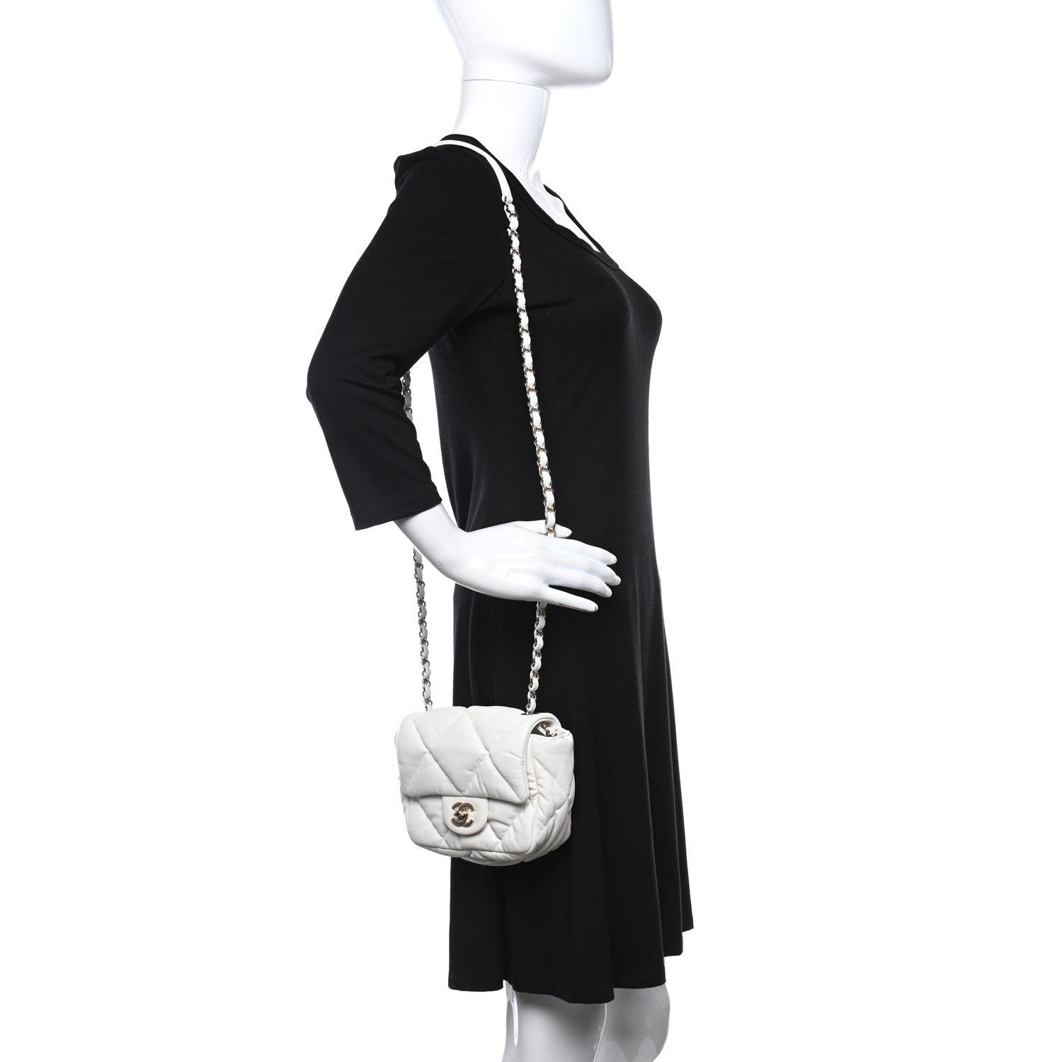 Chanel Calfskin Quilted Mini Square Bubbly Flap White 2 of 9