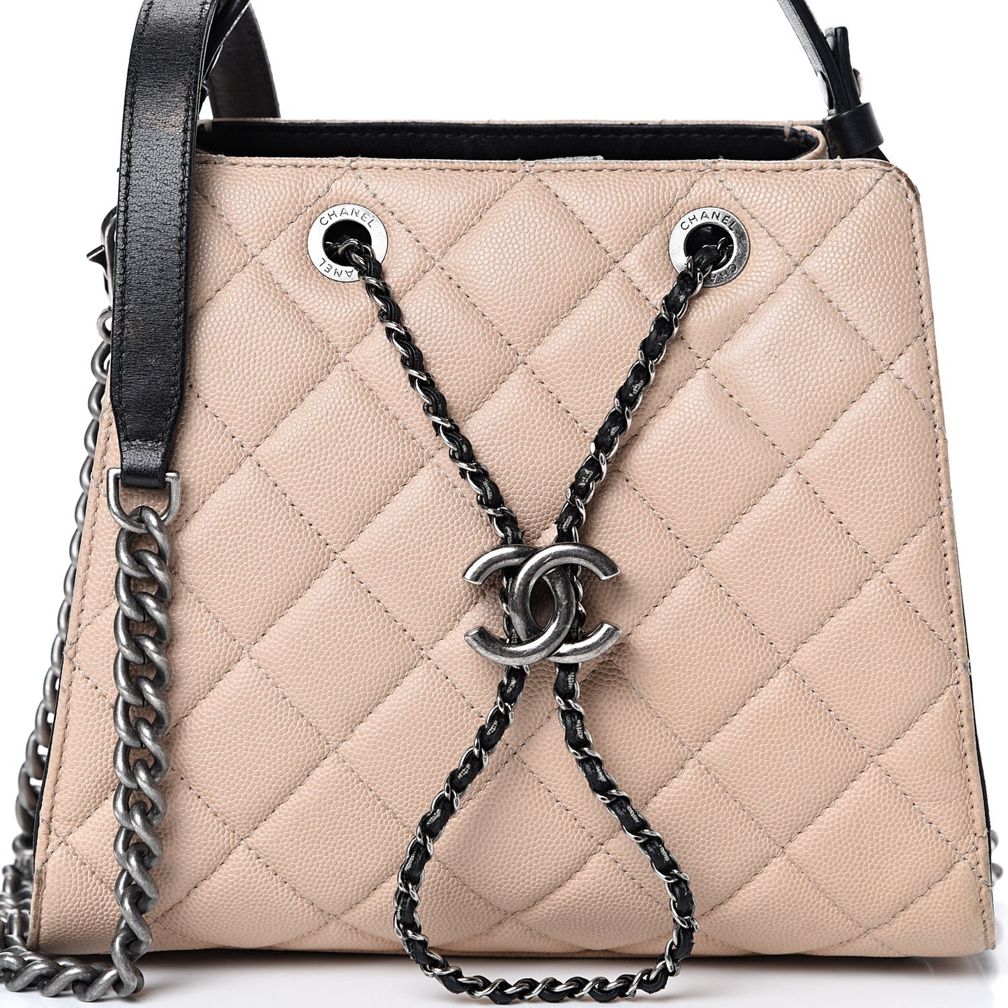 Caviar Quilted Small CC Bucket Bag Beige