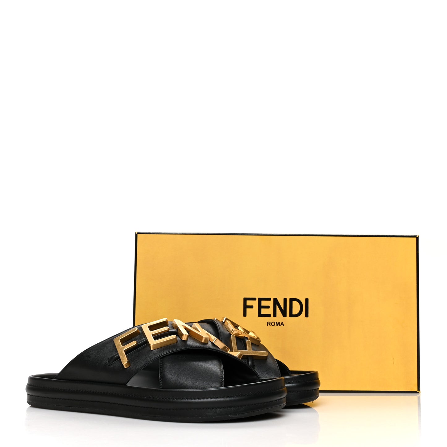 Vitello Womens Fendigraphy Slide Sandals 40 Black