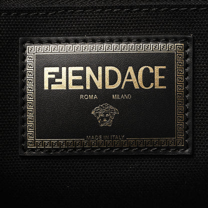 Fendi X VERSACE Cotton Canvas Cuoio Romano Fendace Logo Embroidered Signature Shopping Tote Black Gold 6 of 14