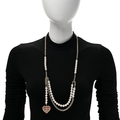 Chanel Pearl Crystal CC Heart Multi Strand Necklace Gold 2 of 5