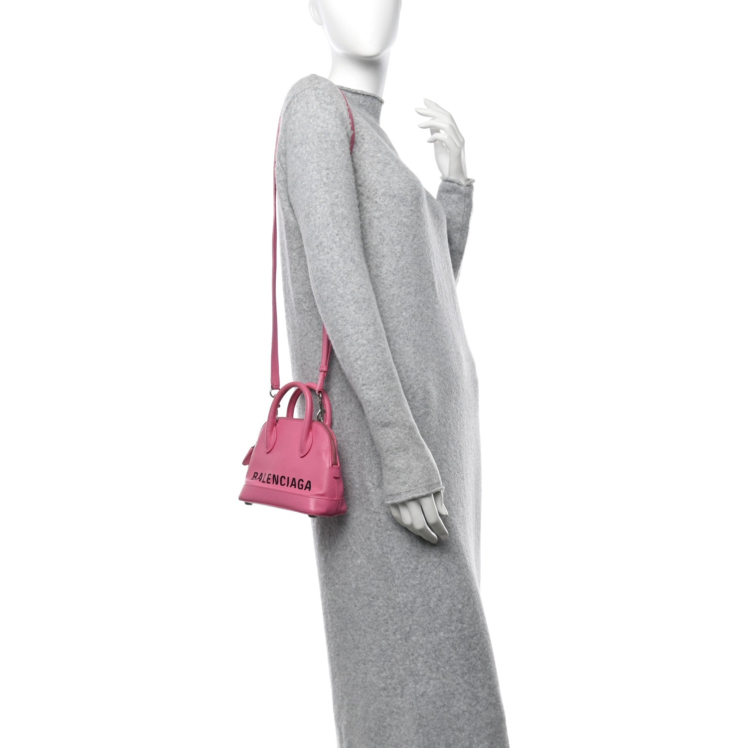 Balenciaga Signature Grained Calfskin Logo XXS Ville Top Handle Bag Rose Bubblegum Black 2 of 12