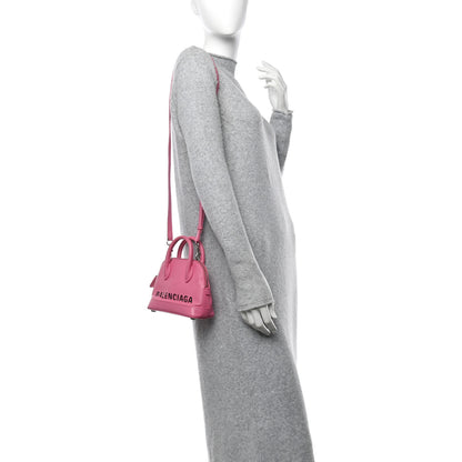 Balenciaga Signature Grained Calfskin Logo XXS Ville Top Handle Bag Rose Bubblegum Black 2 of 12