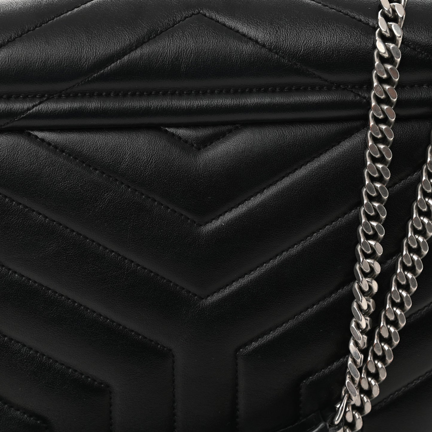 Calfskin Y Quilted Monogram Medium Loulou Chain Satchel Black