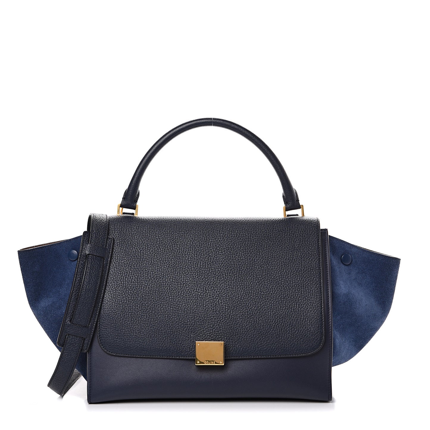 Drummed Calfskin Suede Medium Trapeze Navy Blue