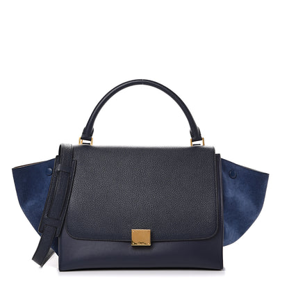 Celine Drummed Calfskin Suede Medium Trapeze Navy Blue 1 of 10