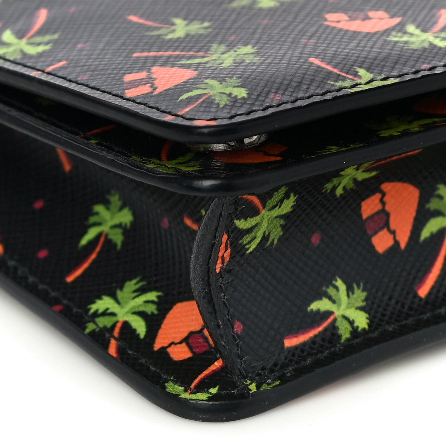 Prada Saffiano Palm Tree Print Chain Wallet Black 9 of 10