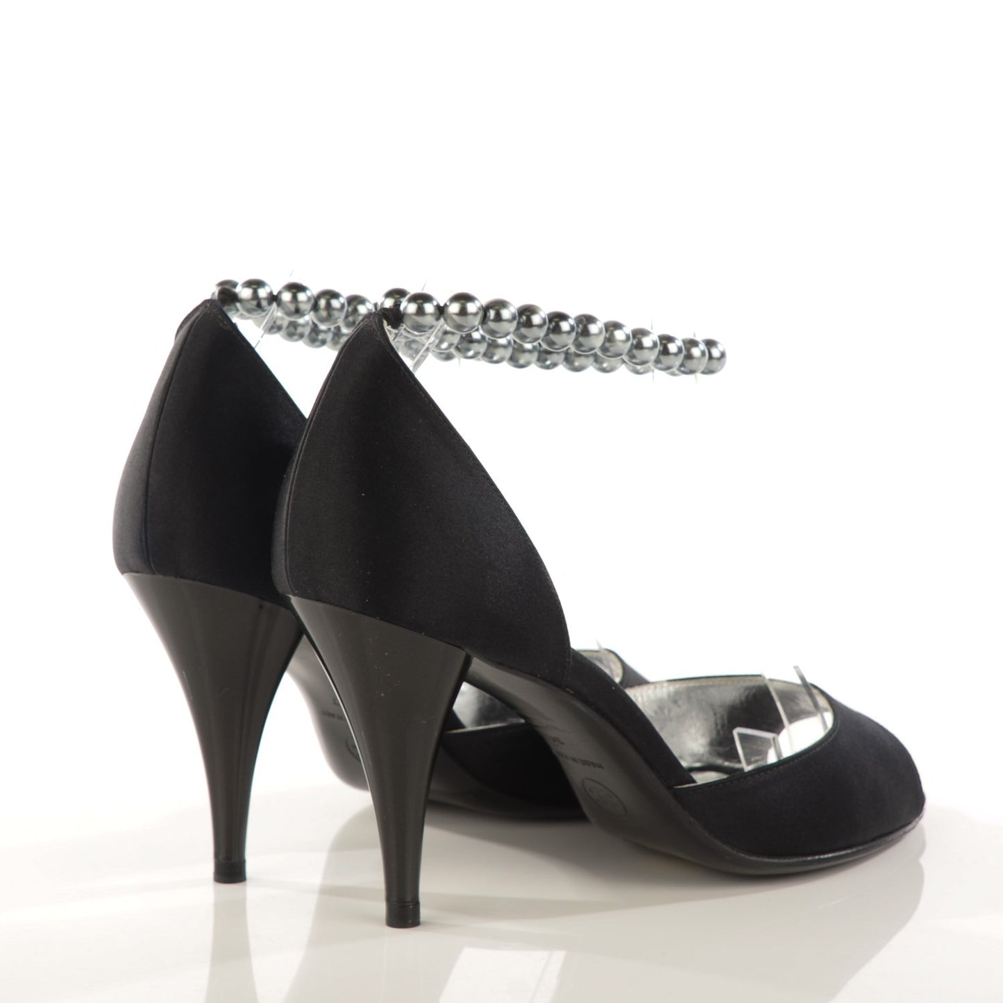Satin Pearl Ankle Strap Pumps Black 37