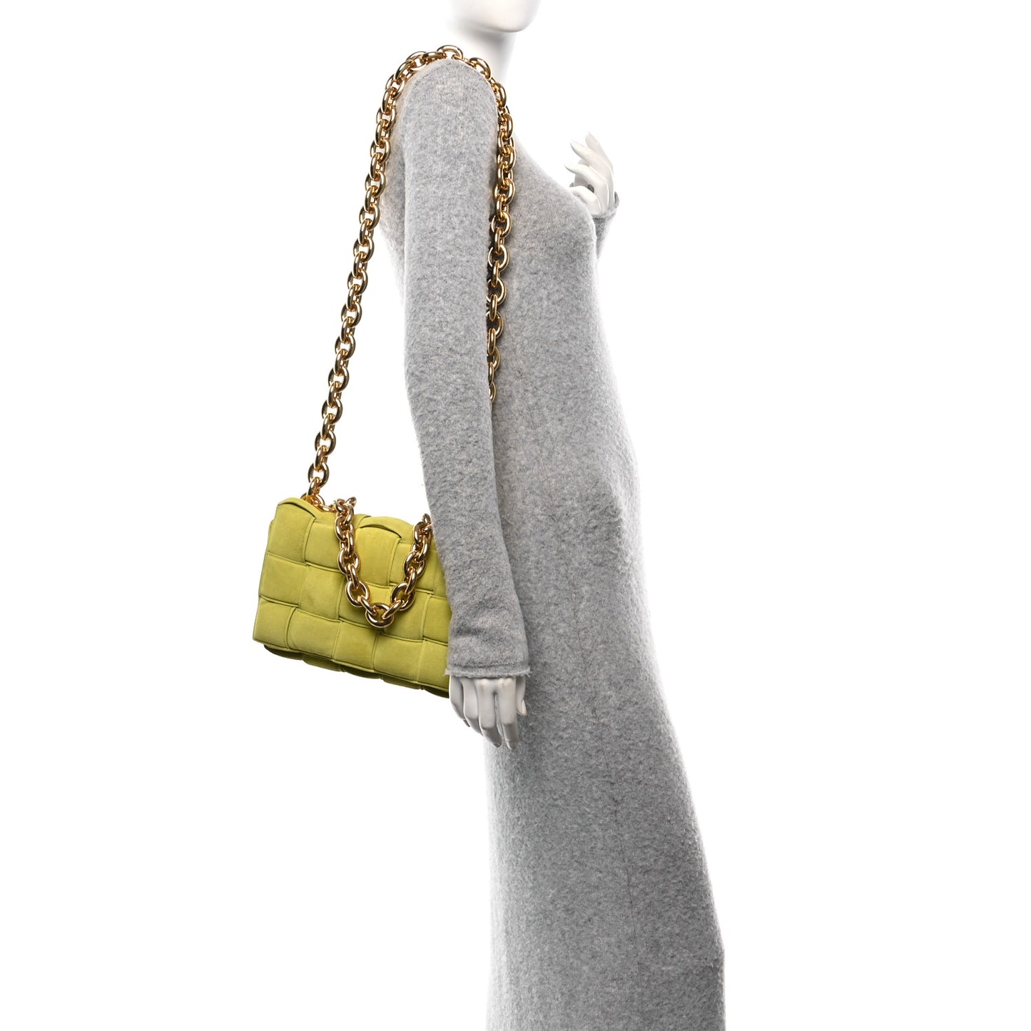 Suede Maxi Intrecciato Padded Chain Cassette Crossbody Bag Kiwi