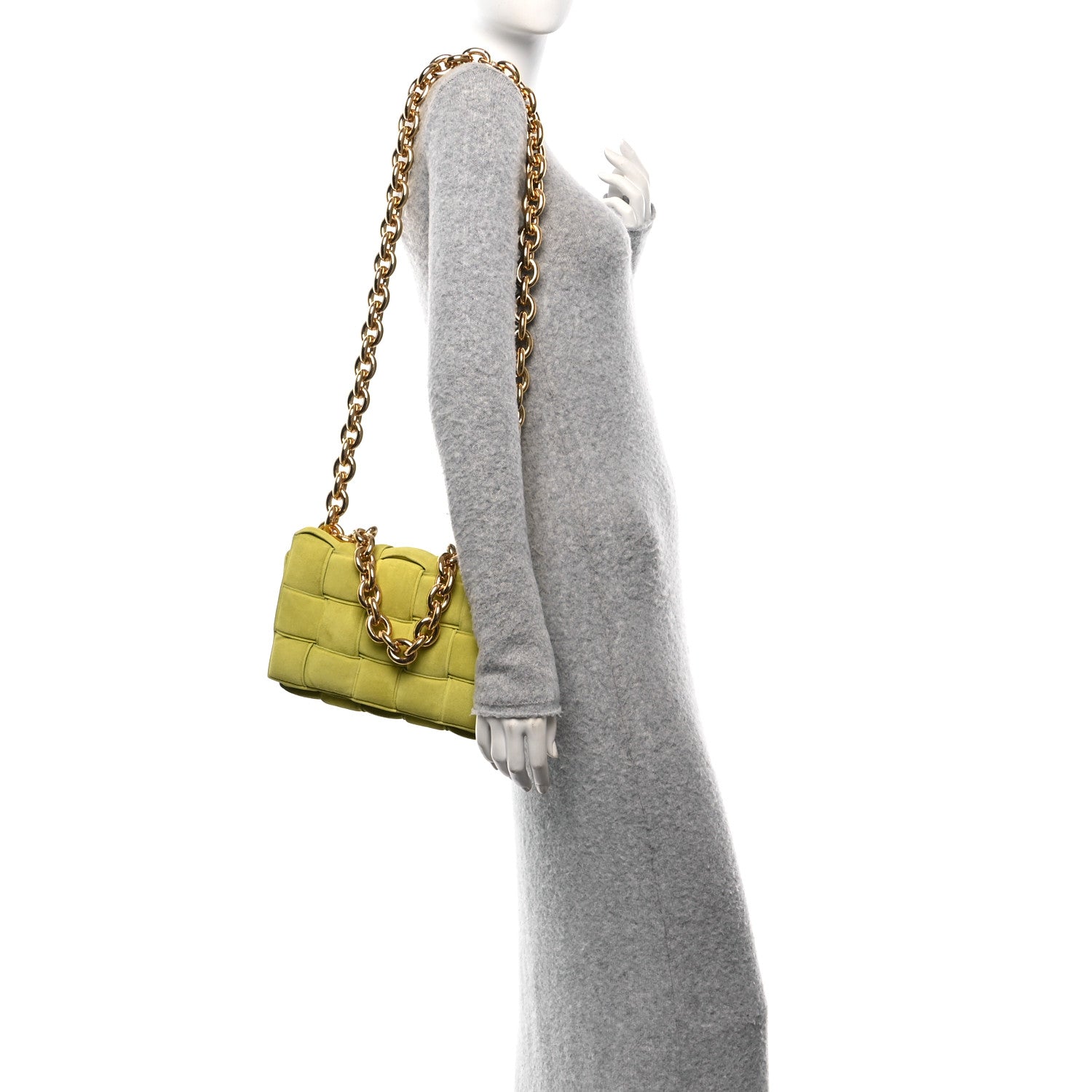 Bottega Veneta Suede Maxi Intrecciato Padded Chain Cassette Crossbody Bag Kiwi 2 of 9