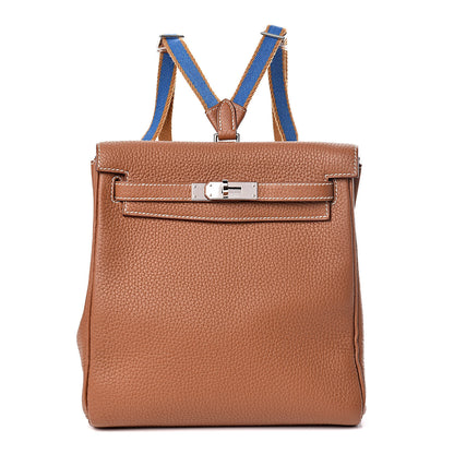Hermes Taurillon Clemence Kelly Amazone Ado Backpack 22 Gold Bleu Zellige Caramel 1 of 10