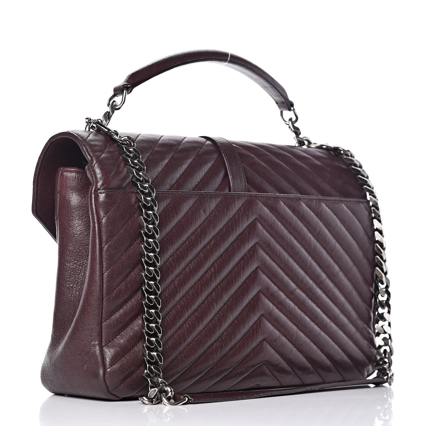 Sheepskin Matelasse Chevron Monogram Large College Satchel Amaranto