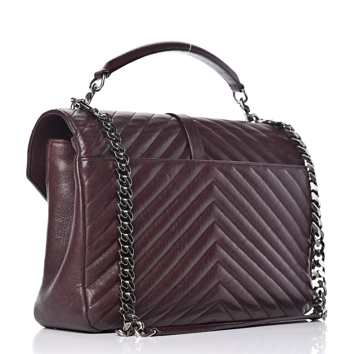 Saint Laurent Sheepskin Matelasse Chevron Monogram Large College Satchel Amaranto 3 of 21