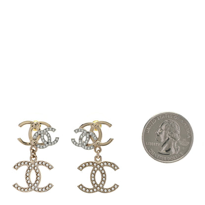 Chanel Crystal Pearl Double CC Drop Earrings Gold Silver 2 of 5