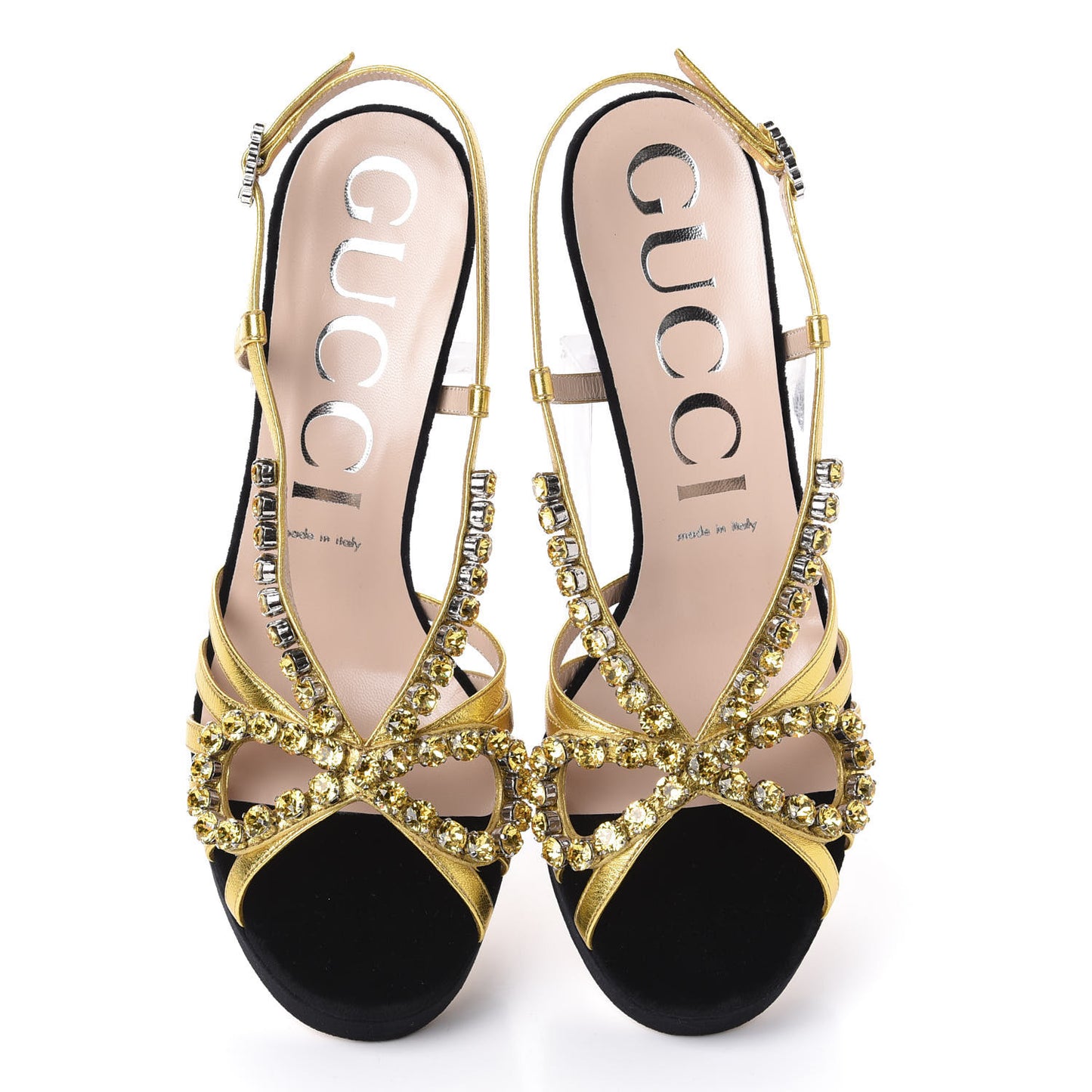 Velvet Nappa Crystal Zephyra Slingback Platform High Heel Sandals 40 Black Gold