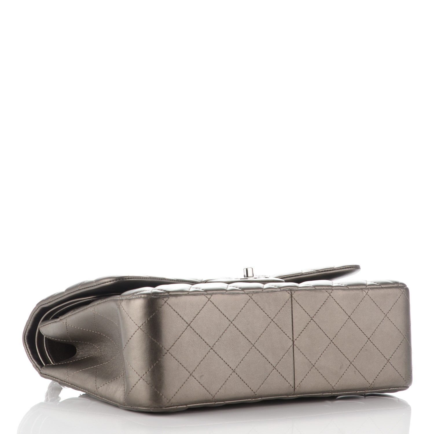 Chanel Metallic Lambskin Quilted Jumbo Double Flap Pewter 5 of 9