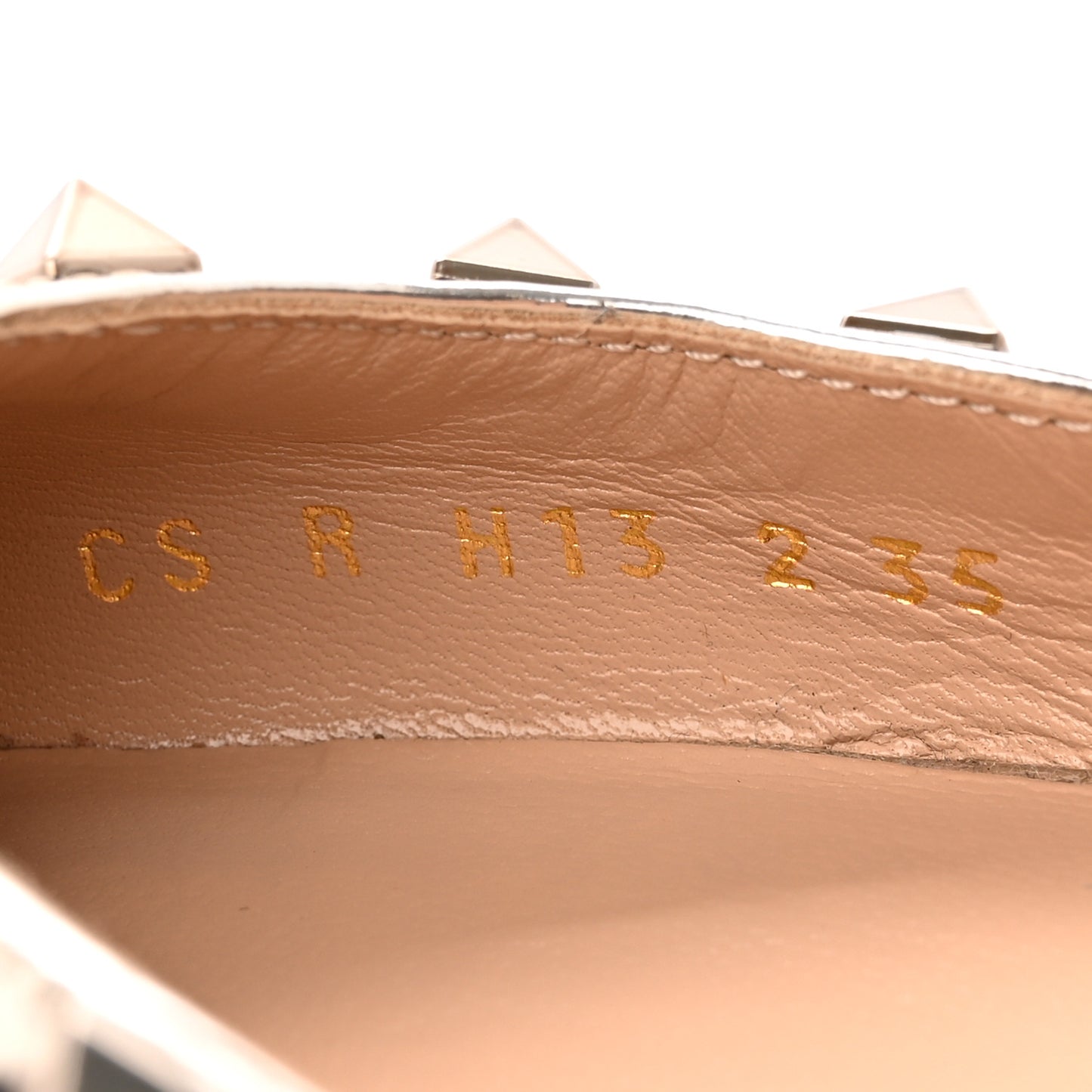 Metallic Pebbled Calfskin Patent Rockstud Slingback Flats 35 Skin