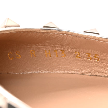 Valentino Garavani Metallic Pebbled Calfskin Patent Rockstud Slingback Flats 35 Skin 8 of 12