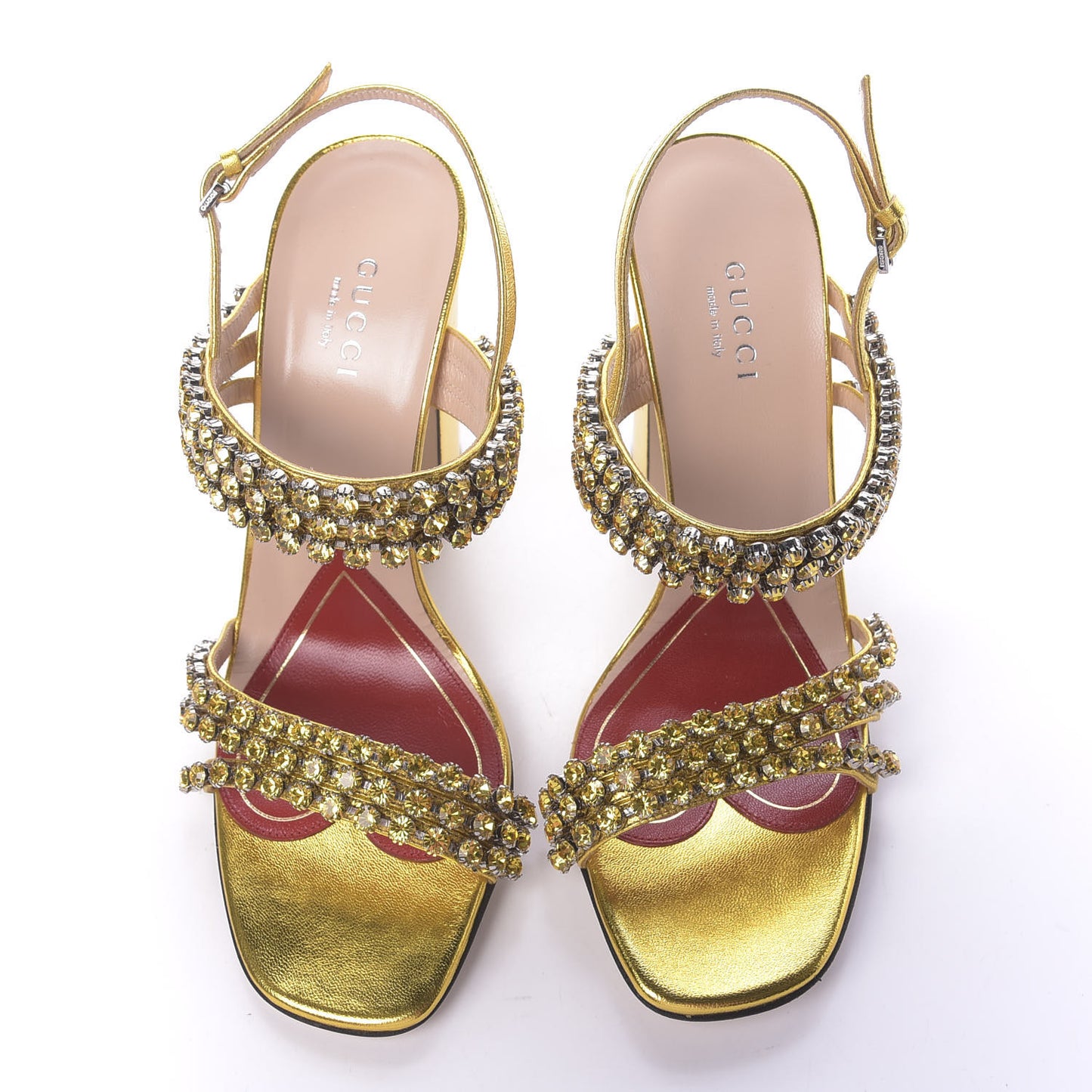 Nappa Silk Crystal Bertie High Heel Sandals 36 Gold