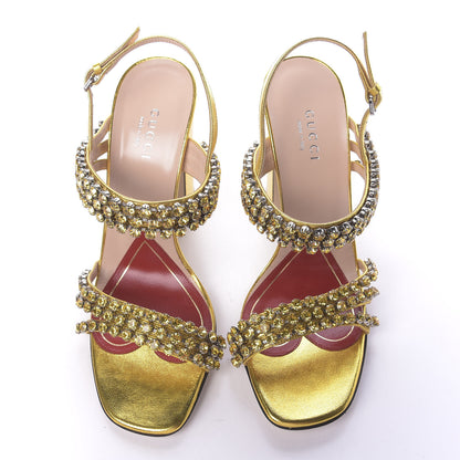 Gucci Nappa Silk Crystal Bertie High Heel Sandals 36 Gold 5 of 8