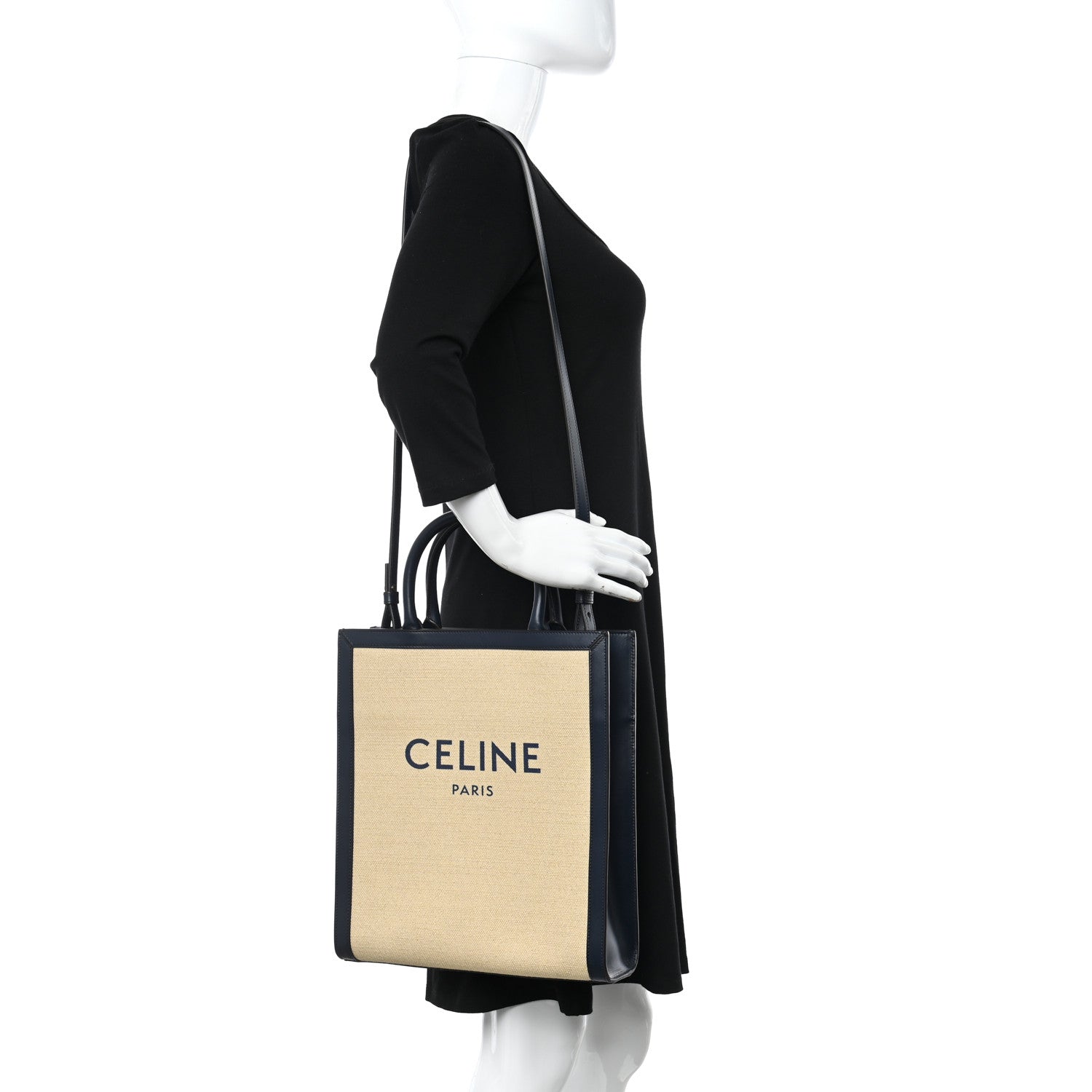 Celine Canvas Calfskin Small Vertical Cabas Vanilla Navy 2 of 11