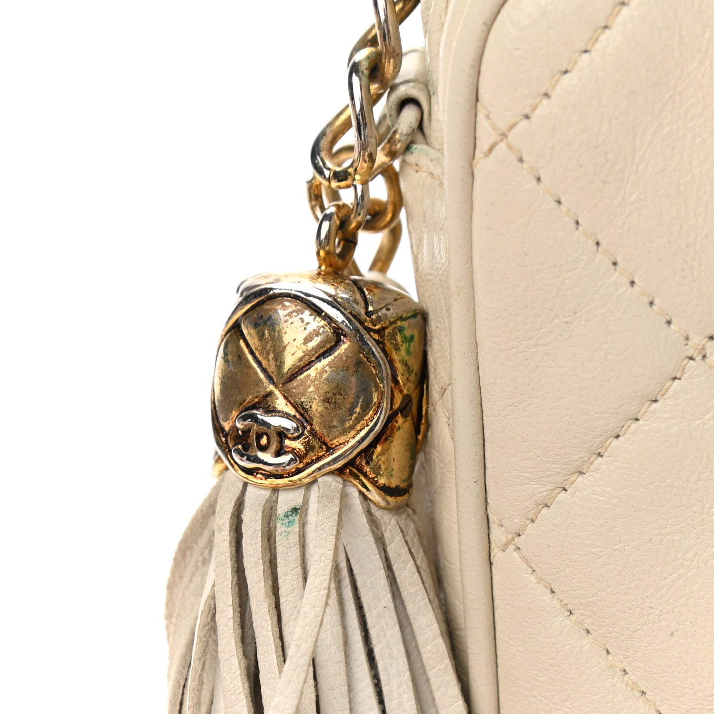 Lambskin Quilted Tassel Camera Case White