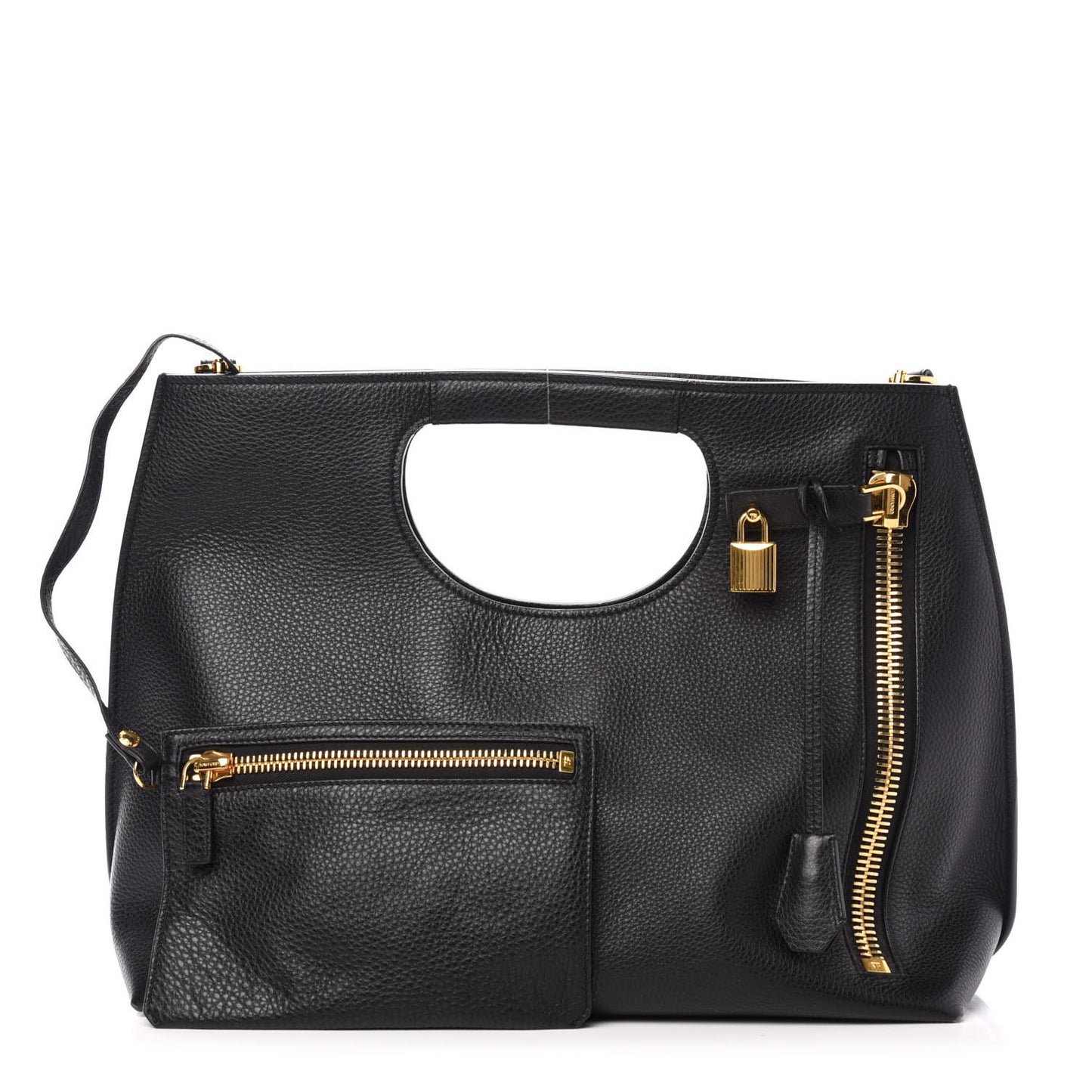 Calfskin Large Alix Padlock Zip Shoulder Bag Black