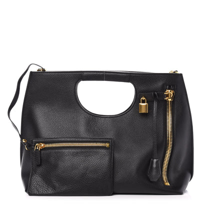 Tom Ford Calfskin Large Alix Padlock Zip Shoulder Bag Black 1 of 12