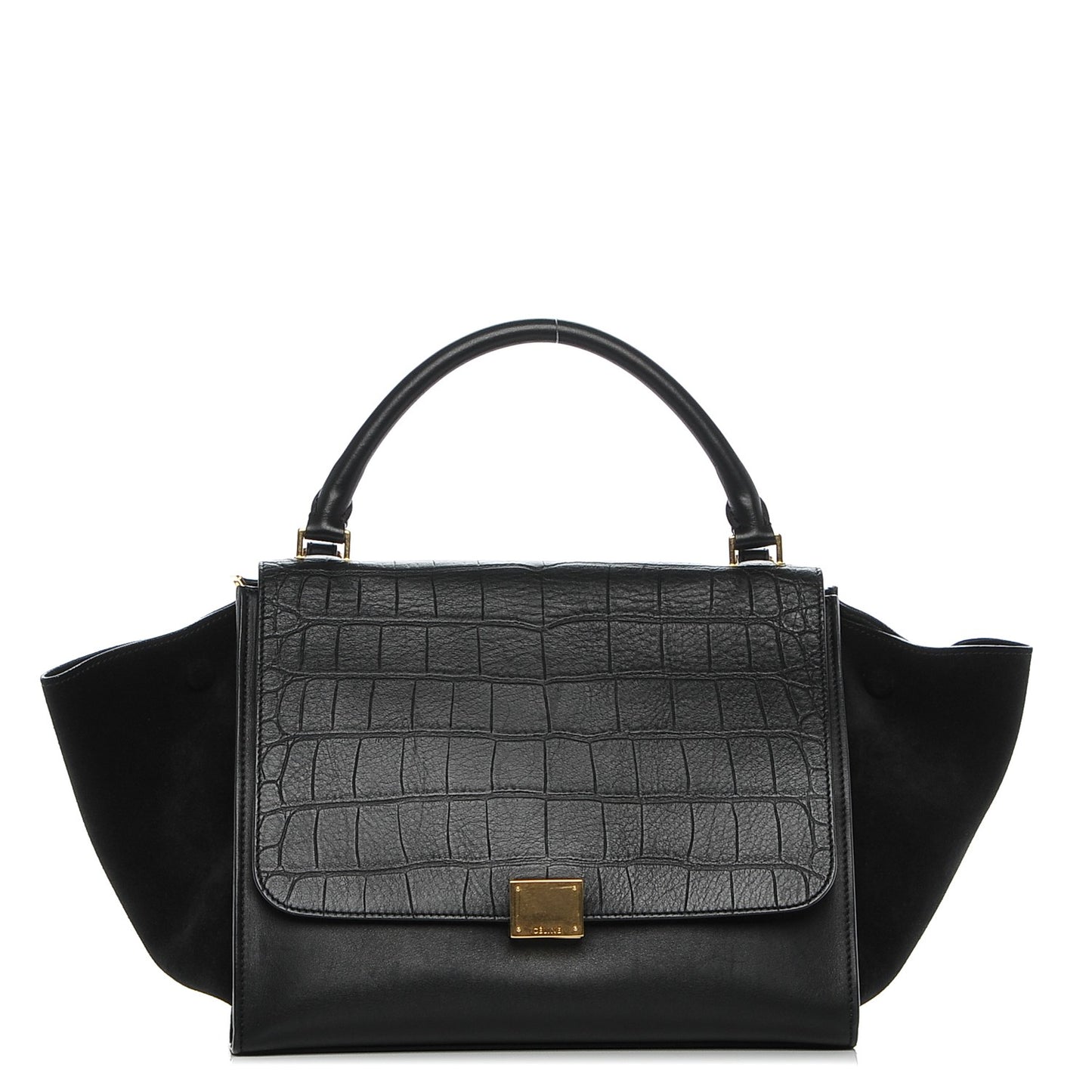Crocodile Embossed Calfskin Suede Medium Trapeze Black