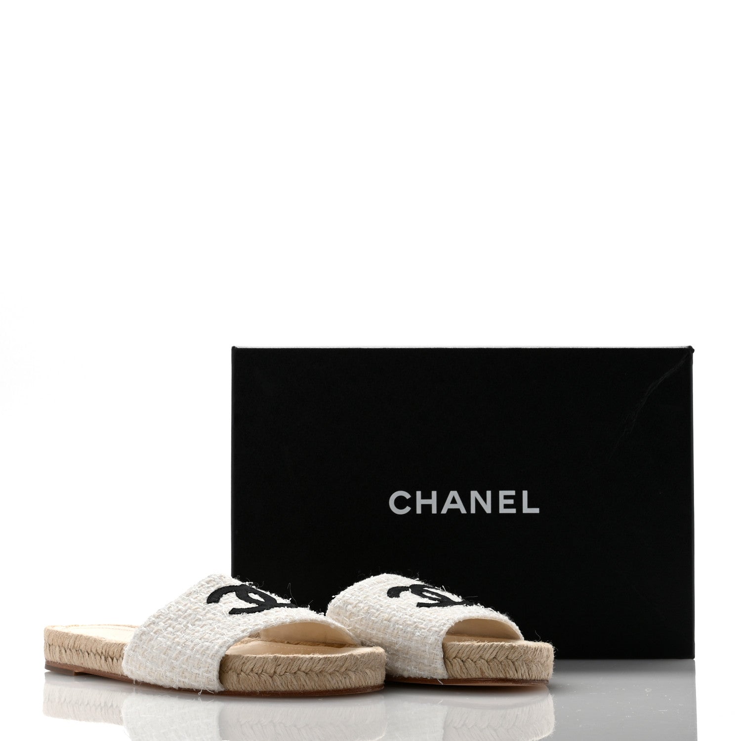 Chanel Tweed Grosgrain CC Mule Slide 39 Ivory Black 11 of 11