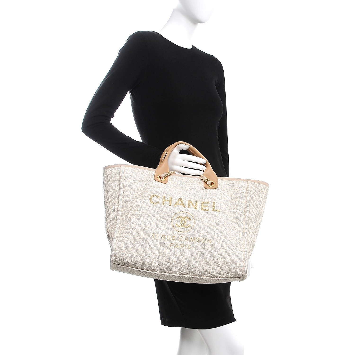 Chanel Canvas Large Deauville Tote Light Beige 3 of 9