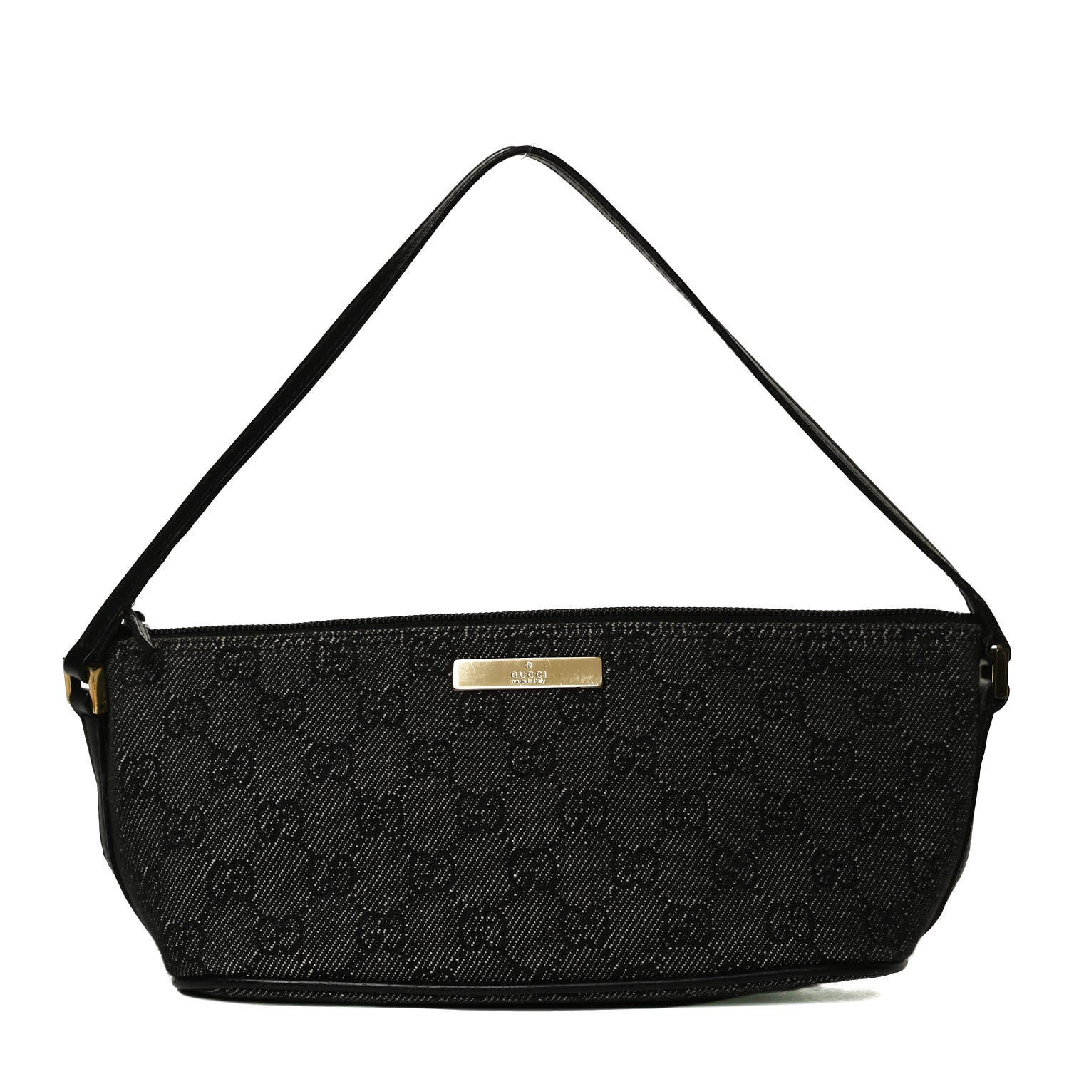 Gucci Denim Monogram Boat Pochette Black 1 of 11