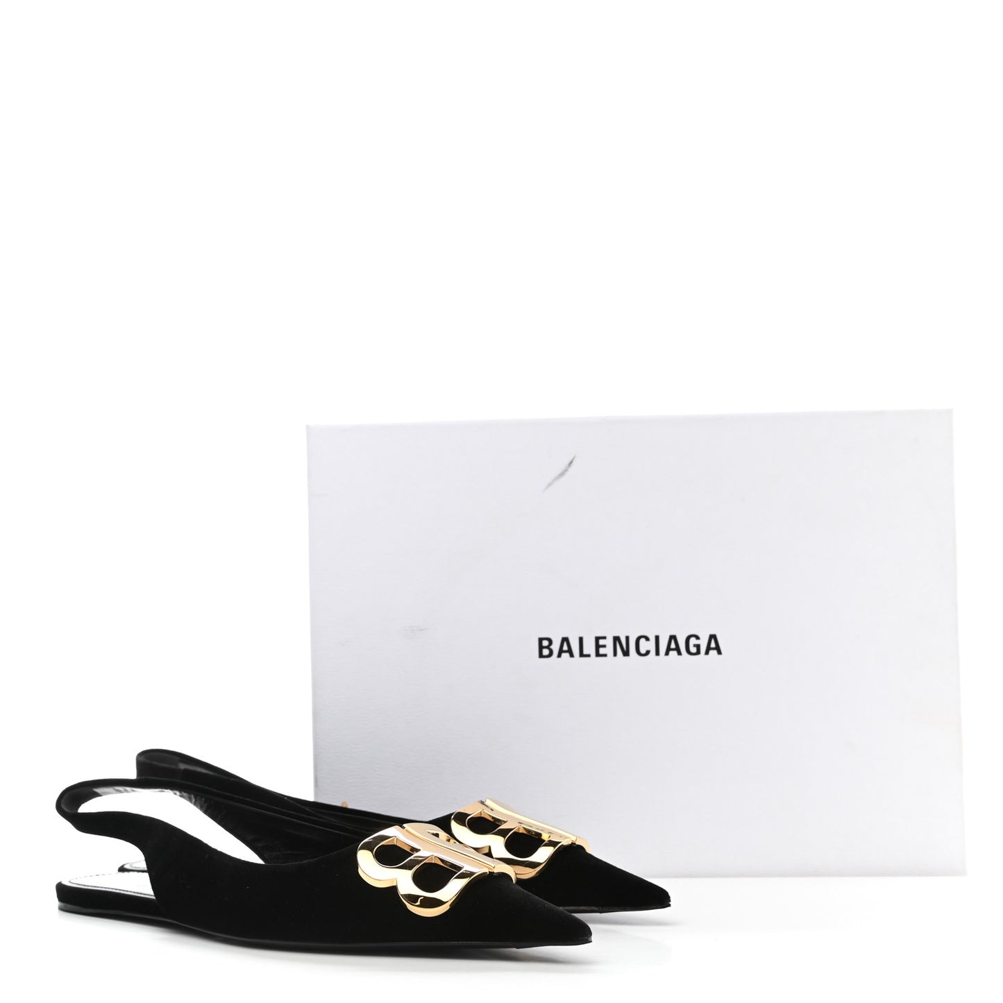 Velvet BB Knife Pointy Toe Slingback Flats 37.5 Black