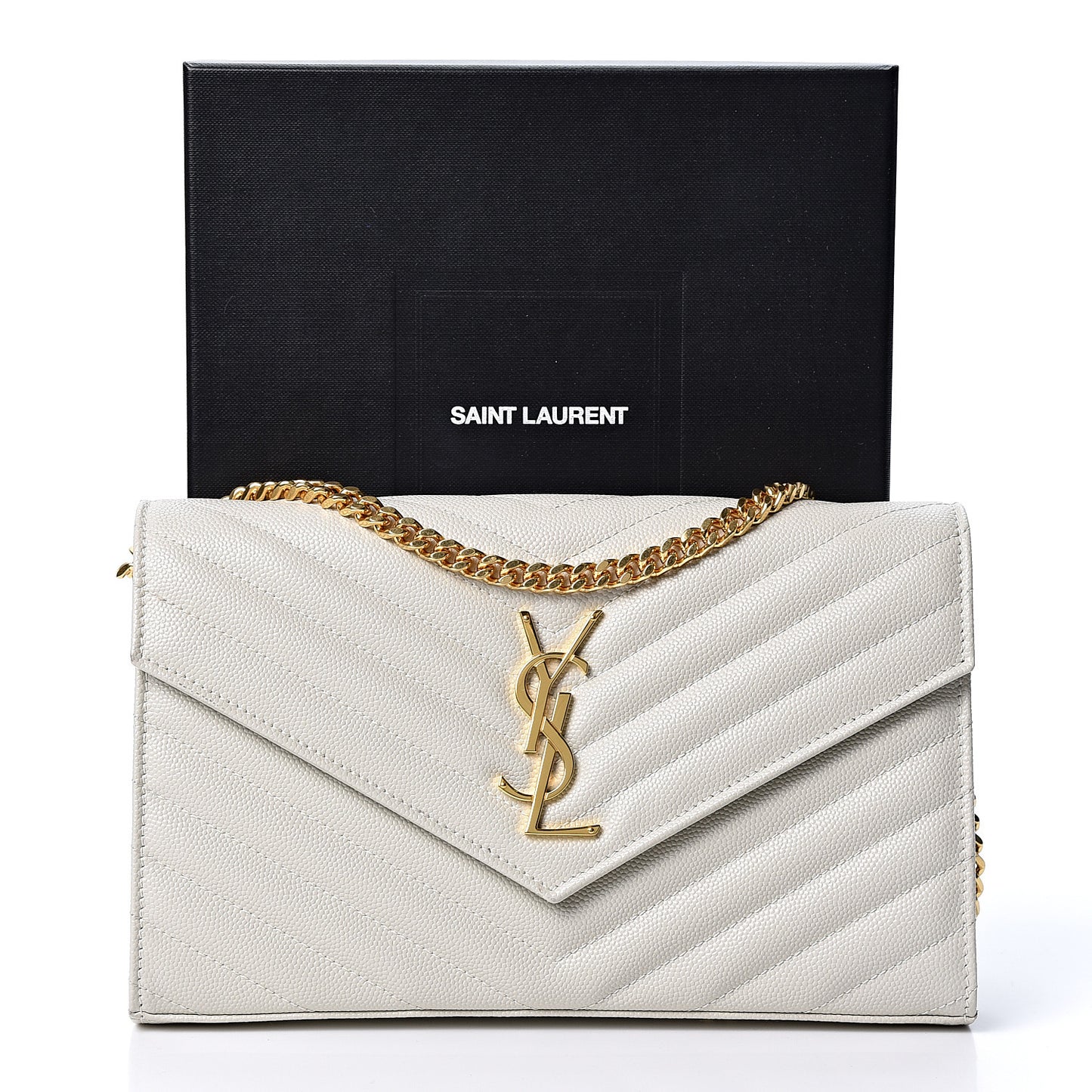 Grain De Poudre Matelasse Chevron Monogram Chain Wallet Crema Soft