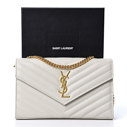 Saint Laurent Grain De Poudre Matelasse Chevron Monogram Chain Wallet Crema Soft 9 of 9
