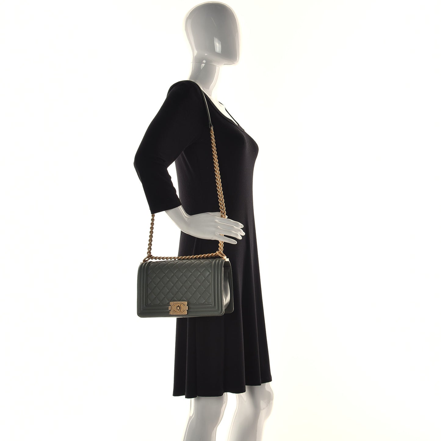 Calfskin Quilted Medium Boy Flap Dark Green