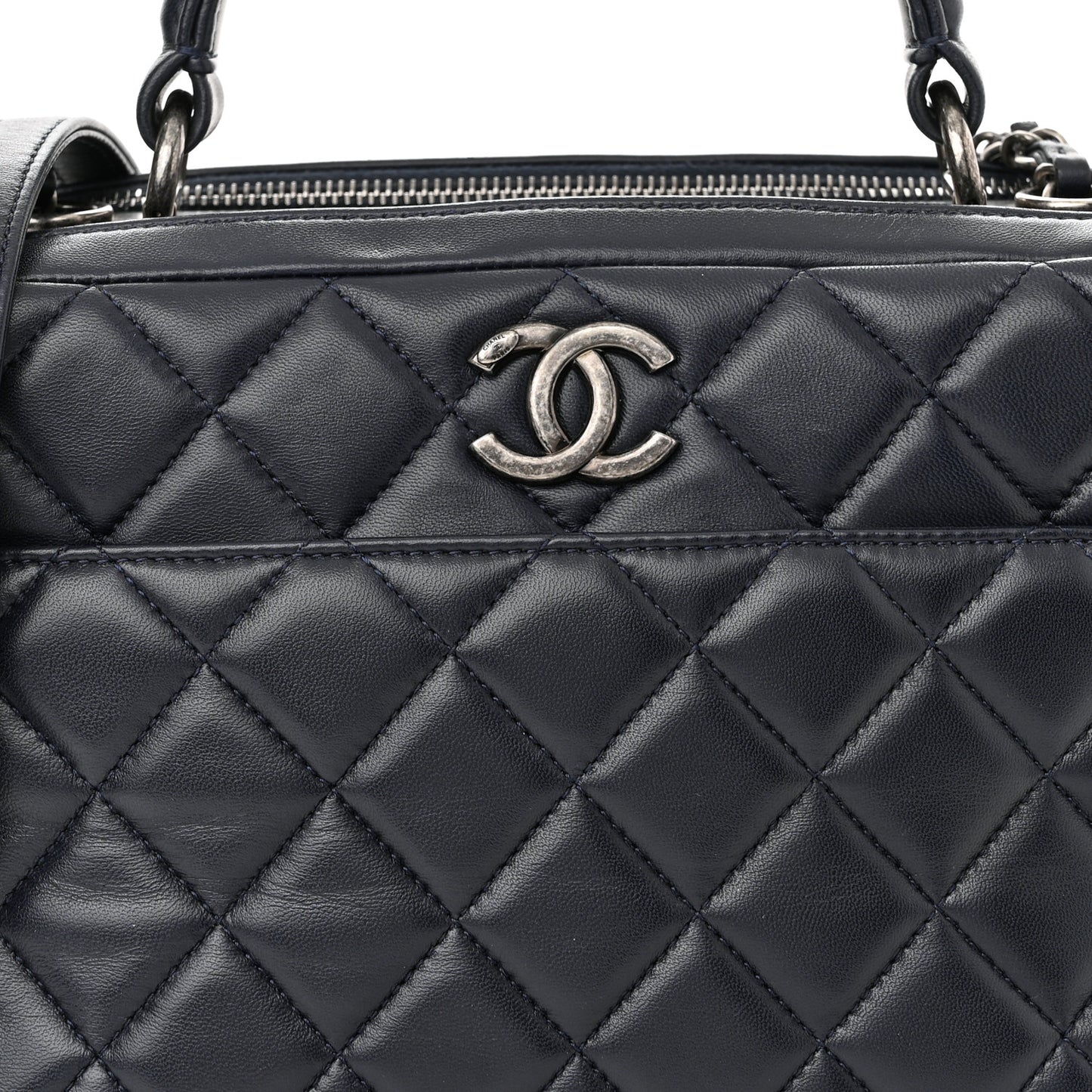 Lambskin Quilted Medium Trendy CC Bowling Bag Navy