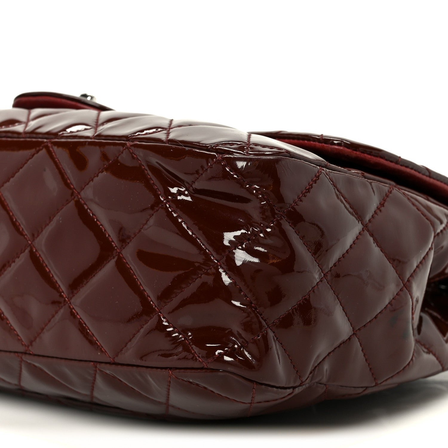 Chanel Crinkled Patent Quilted Jumbo Single Flap Burgundy 1876341