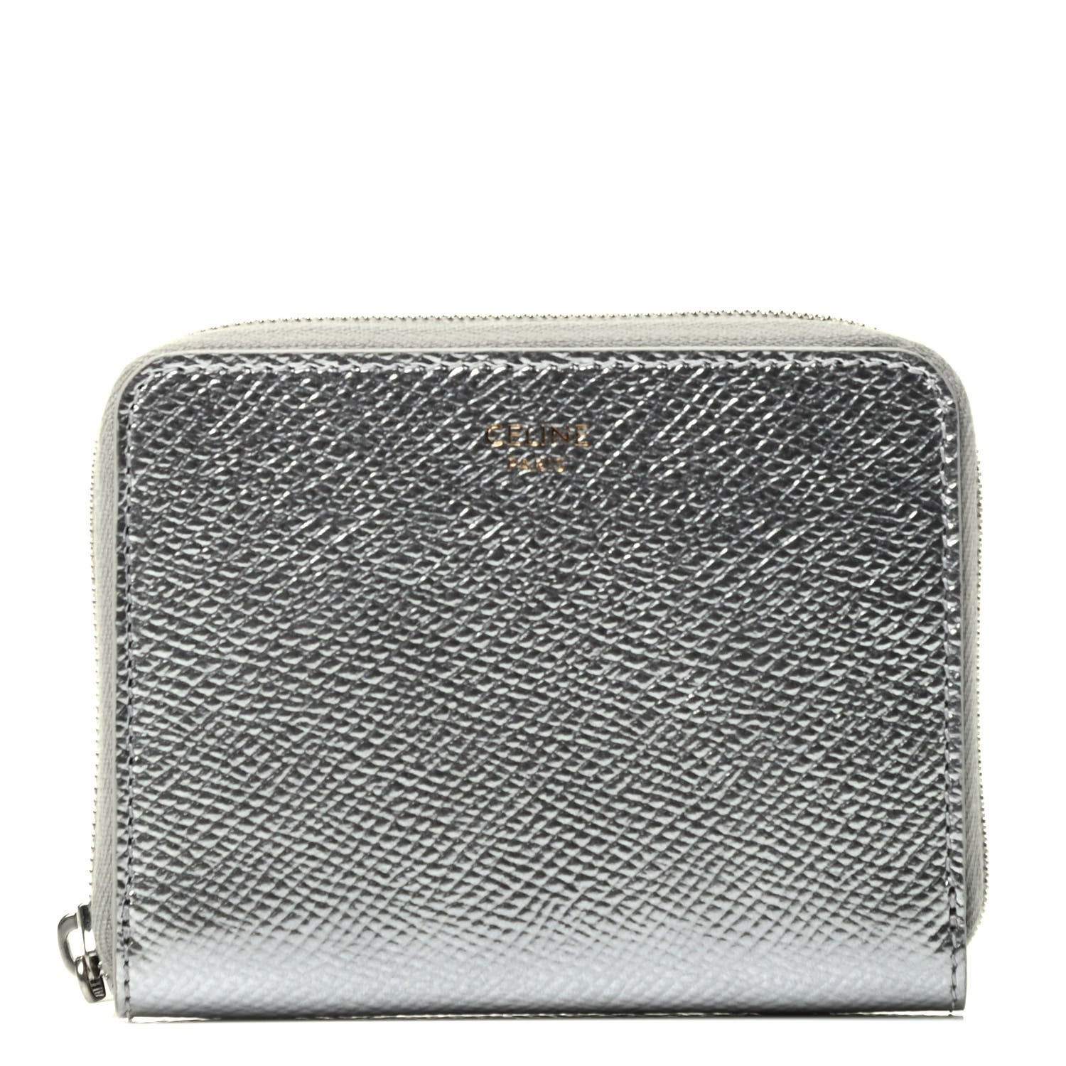 Celine Laminated Grained Calfskin Compact Zipped Wallet Silver 1 of 4