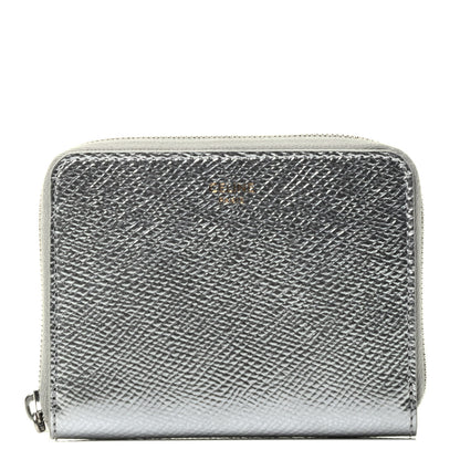 Celine Laminated Grained Calfskin Compact Zipped Wallet Silver 1 of 4