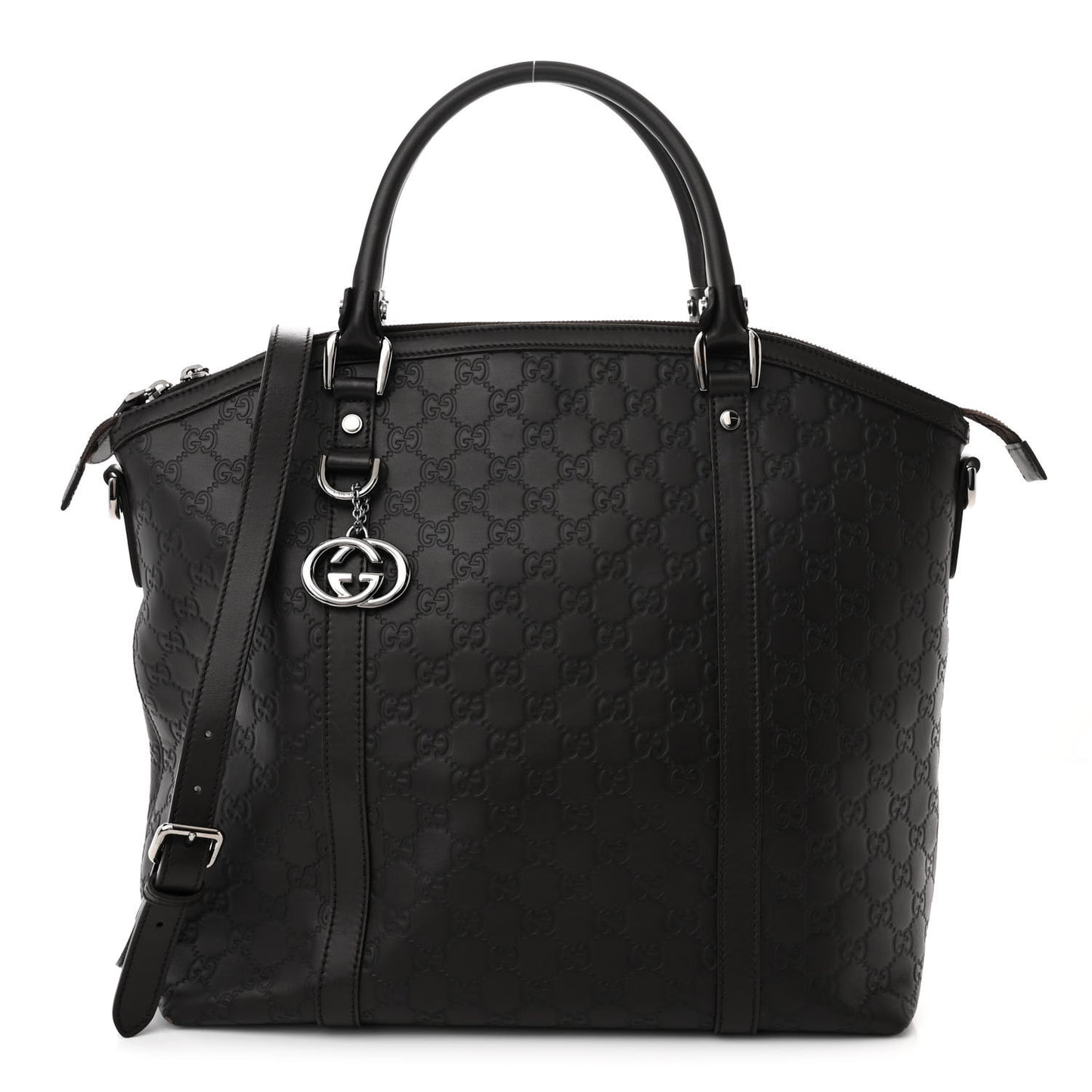 Guccissima Large GG Charm Convertible Dome Satchel Dark Brown