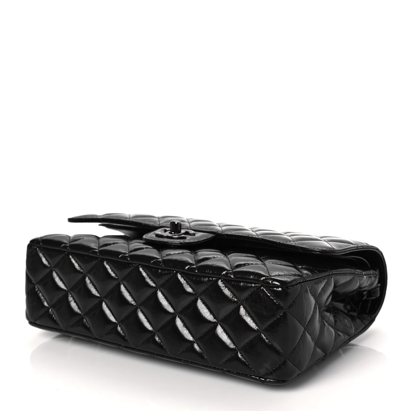 Shiny Crumpled Calfskin Quilted Medium Double Flap So Black