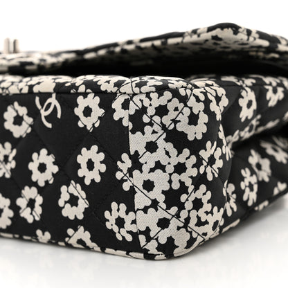 Chanel Canvas Floral Printed Quilted Medium Double Flap Black White 10 of 11