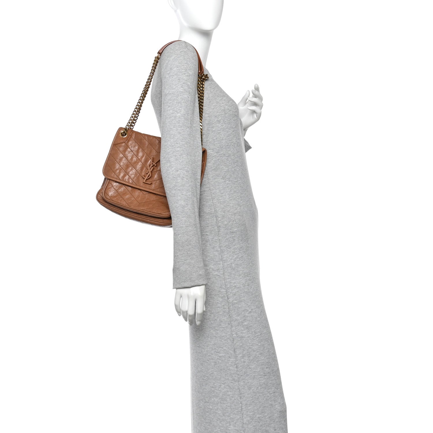 Saint Laurent Crinkled Calfskin Matelasse Monogram Medium Niki Chain Satchel Caramel 2 of 10