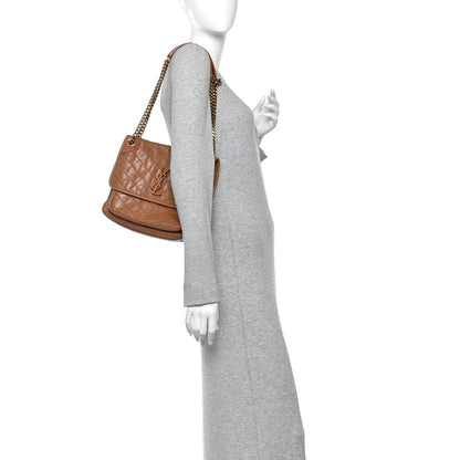 Saint Laurent Crinkled Calfskin Matelasse Monogram Medium Niki Chain Satchel Caramel 2 of 10