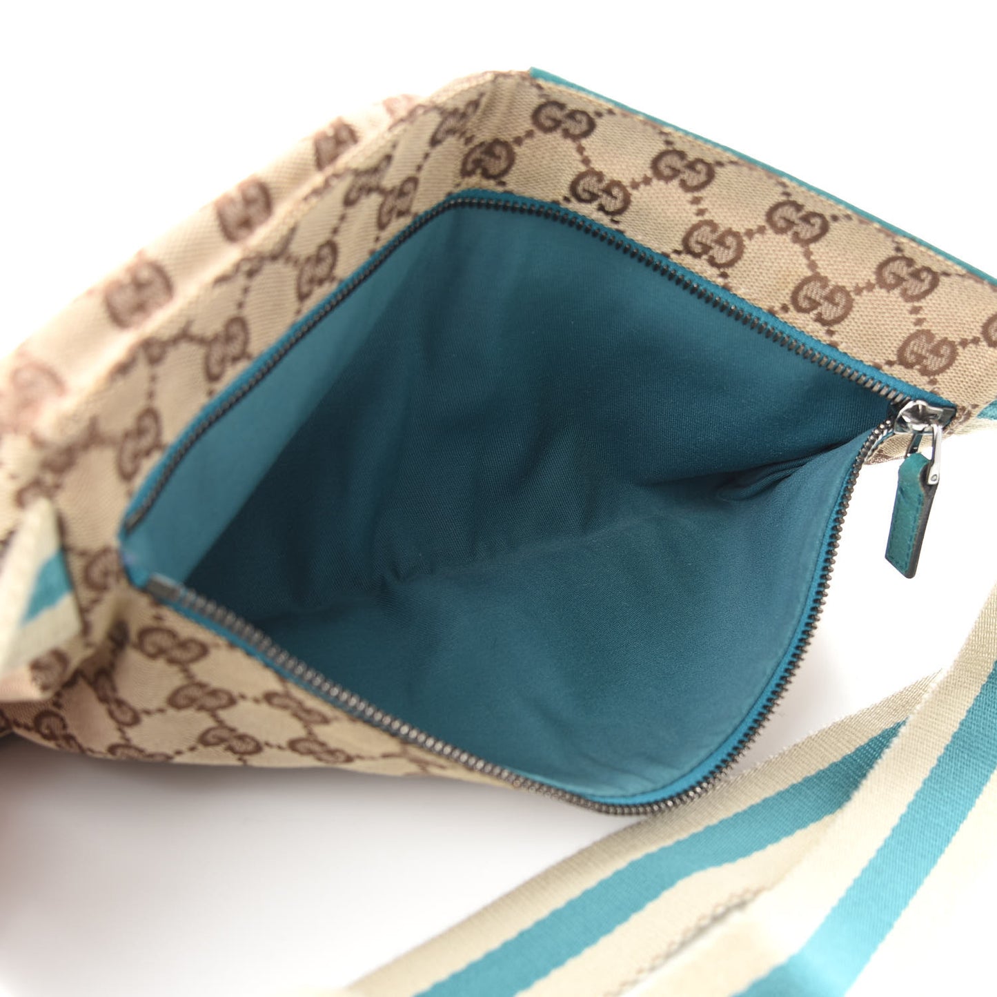 GG Monogram Web Double Pocket Belt Bag Turquoise
